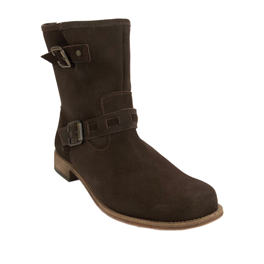 Fitzwell Leather Ankle Boots Brown Double Buckle Zip Back 10